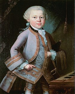 Mozart standing in front of his piano